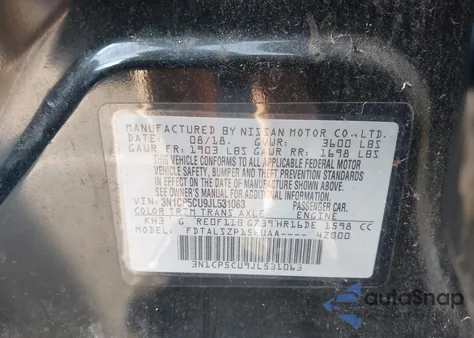 2018 Nissan Kicks Sv из США, поврежденный, VIN 3N1CP5CU9JL531063